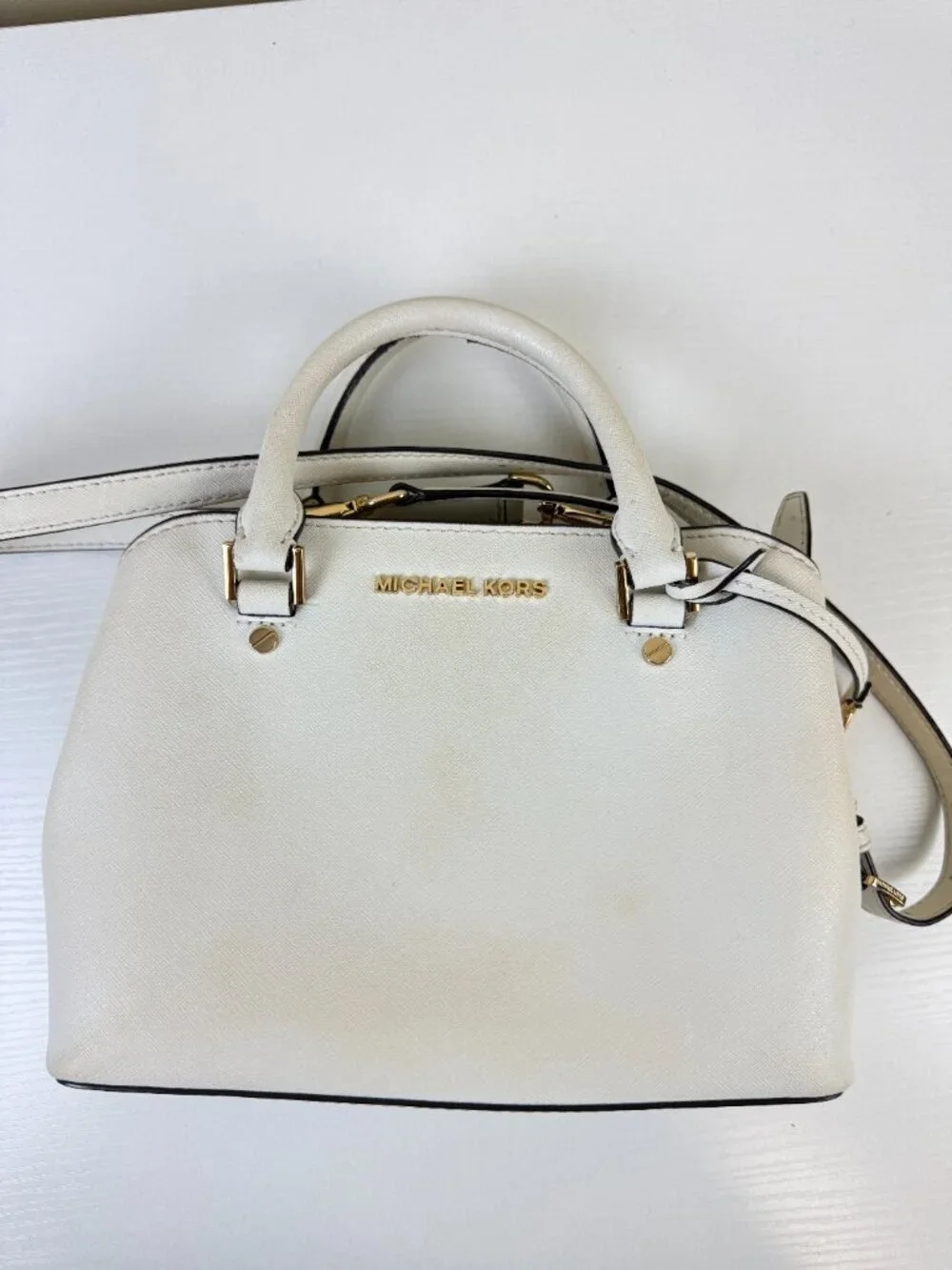 Michael Kors White Saffiano Satchel Crossbody Bag